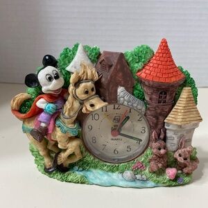 Vintage Mickey Mouse Quartz Clock Medieval Theme Horse Castle Multicolor *Works*